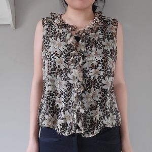 vintage 80s 100% silk blouse shirt tiger lily animal leopard print size XS Small